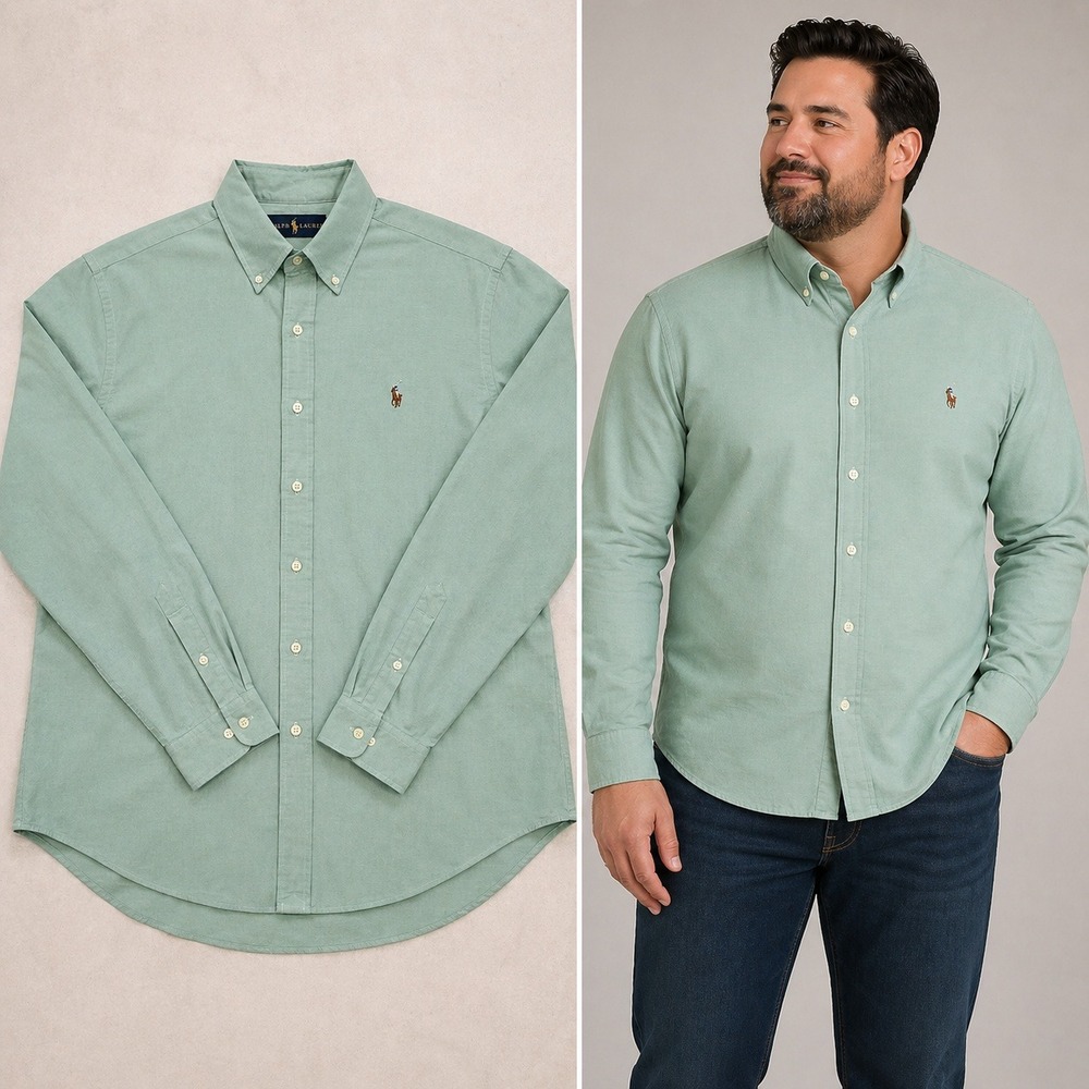 Ralph Lauren Mens Classic Fit Oxford Shirt Green 17 34/35 LS Button Down NWOT